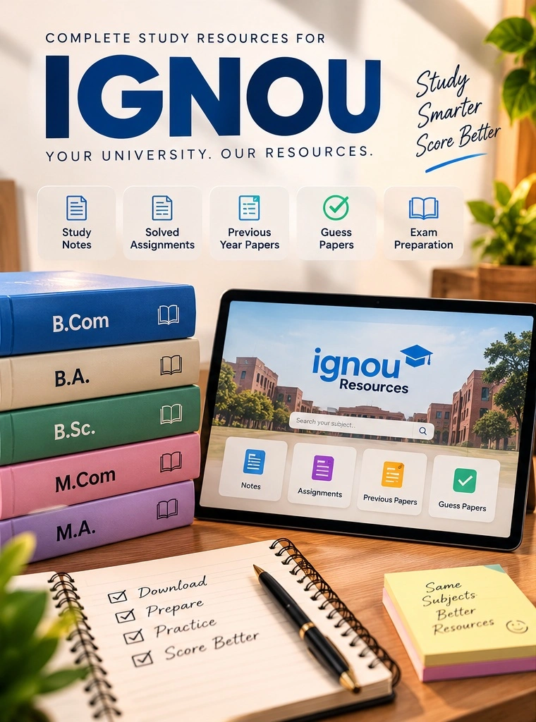 Cover of IGNOU Study Resources  Notes, Solved Assignments & Previous Year Papers